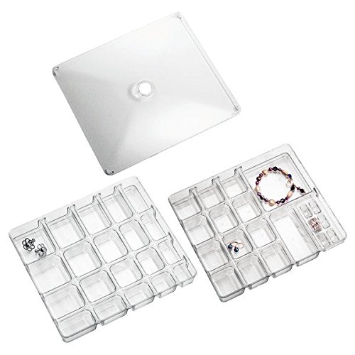 mDesign Schmuck Aufbewahrungsbox mit Fächern – Farbe: durchsichtig – transparente Stapelbox – auch als Schminkaufbewahrung – Gegenstände einfach verstauen - 6