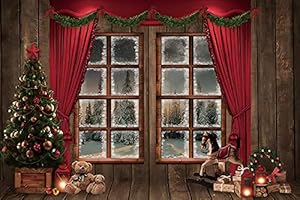 Renaiss 3x2m Rustikale Weihnachten Indoor Hintergrund Holzfenster Schnee Weihnachtsbaum Hintergrund für Fotografie Winter Ferienhaus Party Liefert Familie Kind Portrait Shooting Studio Requisiten