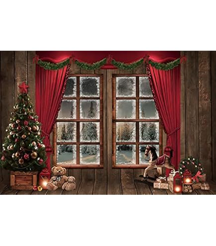 YongFoto 3x2m Toile De Fond Noël Pin Arbre Brindilles Balles Arche Porte Lourd Neige Village Maison Hiver Noël Fond Décors Studio Photo Portrait Enfant Video Fete Mariage Photographie Accesorios