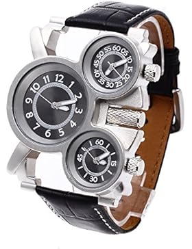 TOOGOO(R) Herren Fashion Vintage Dreifach Ziffernblatt Leder Band Armbanduhr Oulm 1167 schwarz