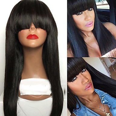 9A Grade Straight Lace Front Human Hair Wig With Big Bangs 130% Density Brazilian Virgin Hair Glueless Lace Wigs for Black Woman