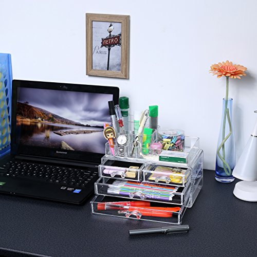 Songmics Acryl Kosmetik aufbewahrung Organizer Schubladen 24 x 13,5 x 18,5 cm 2 Ebenen 4 Schubladen große JKA001 - 3
