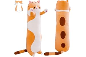 Sausudols Lange Katze Kuscheltier Stofftiere Plüsch Katzen Spielzeug Kuschelkissen Geschenke für Kinder Freundin Gelb 110CM
