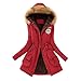 Produktbild Yazidan Damen Warm Lange Mantel Pelzkragen Mit Kapuze Jacke Schlank Winter Parka Outwear Pure Farbe Mäntel Dreiviertel-Tunika Sommer Slim Fit Sweatshirt Dicker Outwear Outfits(Rot,XL)