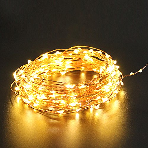LED Lichterkette Weihnachten, Melojoy 10M 100er Wasserdicht LED Kupferdraht Lichterketten mit Fernbedienung, Warmweiß Weihnachtsbeleuchtung für Innen und Schlafzimmer, Fenster - 5