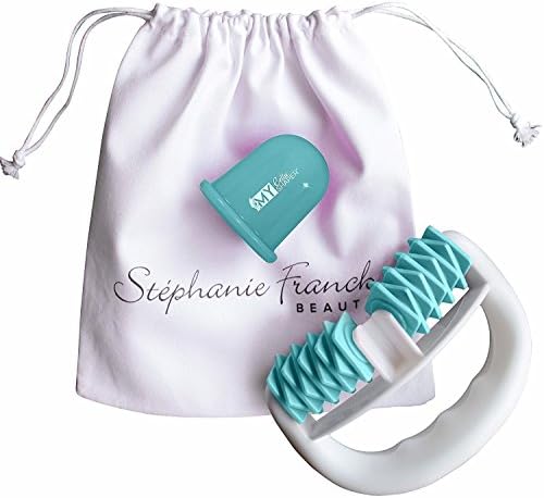 Stephanie Franck Beauty Slimming Set - 1 Anti-Cellulite Suction Cup and 1 Massage Roller in a Cotton Pouch (Turquoise)