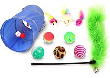 Cat Toys Kitten Toys Assortments, Variety Pack for Cat Tunnel, Bell Crinkle Balls, Feather Wand, Cat Teaser Toy, Cat Toys Set