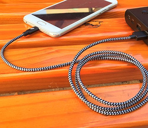 Cavo Micro USB Carica Rapida J Jecent [3 Pezzi 2m] lungo Nylon Intrecciato Cavi Cavetto Ricarica Android per Samsung Galaxy S3 / S4 / S5 / S6 Edge S7 /Note 3 / 4 / 5, HTC, Sony, Nexus, Nokia, Motorola, Huawei, LG, Kindle e Altro - Nero e Argento