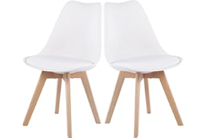 ‎EGGREE EGGREE 2er Set Esszimmerstühle mit Massivholz Buche Bein SGS Geprüfter, Retro Design Gepolsterter Stuhl Küchenstuhl Holz, Weiß