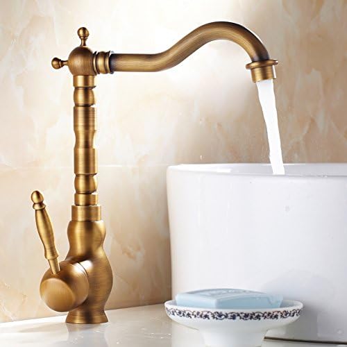 Bathroom basin faucet brass ceramic handle retro one hole can rotating tap-D