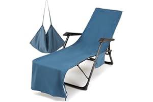 Morbuy Schonbezug für Gartenliege - Frottee Liegenauflage Garten Mikrofaser Sonnenliege Handtuch mit 3 Taschen, Einfarbig Handtücher für Schwimmbäder, Strände, Gartenhotels (75x215cm, Dunkelblau 1)