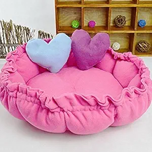 Gorgeous Luxurious Dogs & Cats Bed with Two Heart Shape Extra Pillow - Medium