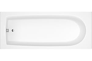 Balterley 1700 x 700mm Round Shower Bath, Straight Single Ended Gloss White Soaking Shower Bath, Acrylic Baths for Bathrooms, Round End, Adjustable Leg Set, Soaking Bathtub (White)