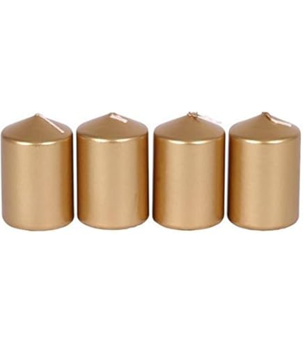 Lot De 4 Bougies Piliers Dorées, 50 Mm De Diamètre