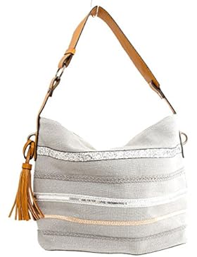 Canvas Schultertasche mit Glitzerstreifen Grau