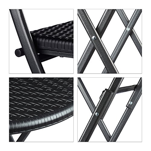 Relaxdays Gartenmöbel Set Bastian, klappbar, 3-teilig, Rattan-Optik, klein, HBT Tisch: 75,5 x 60 x 60 cm, schwarz - 5