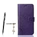 Produktbild Huawei P9 Hülle, Huawei P9 Schutzhülle, Alfort 3 in 1 Lederhülle Fashion Design Premium PU Leder Hohe Qualität Tasche Case Cover Kasten Abdeckung Wallet für Huawei P9 5.2" Smartphone Funktion Standfunktion Unterstützte Telefone und Magnetverschluss mit Schmetterling ( Dunkles Violet ) + Alfort Schwarz Stylus Pen + Netter Staub Stecker