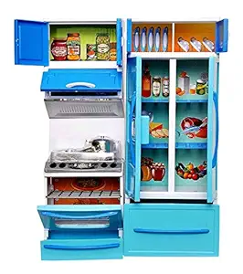 Kn2 MART 2 Compartment Kitchen Set for Girls Boys Kids Modern Dream House with Open able Doors Refrigerator Accessories Fruits Playing Toys (Multicolor)