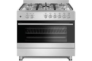 Gasline Gas Standherd 90cm GAG90GOINX Edelstahl Matt, 5 Flammig, Sabaf-Brenner. Gasbackofen mit Grill, elektrische Zündung und Vollzündsicherung Propan/Erdgas