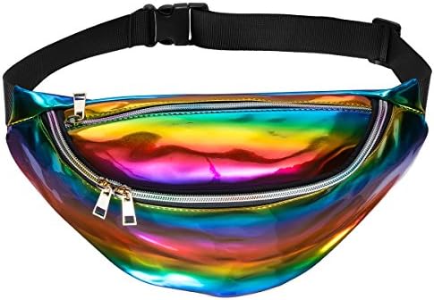 PKQP Bum Bags-PU Waterproof Rave Festival Hologram Travel Fanny Packs (Rainbow)