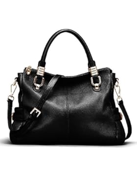 Kattee Damen Vintage Stil echtes Leder Umhängetasche elegant große Schultertasche