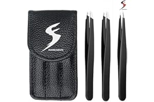 SS INSTRUMENTX Pinzetta professionale inclinata per capelli facciali donne e uomini in acciaio inossidabile pinzette di precisione per pinzette per capelli incarniti (nero opaco)
