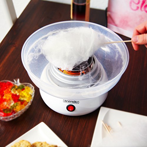 Arendo Zuckerwattemaschine | Cotton Candy Maker | Zuckerwattegerät | inklusive Messlöffel und 10 Holzstäbchen | 350 W | Ø 27cm | 2400 RPM | spülmaschinengeeignet (Schale und Spritzschutz) | Ein-/Ausschalter | inkl. Saugfüße für stabilen Stand | weiß - 5