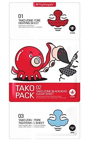 Nightingale Korean Cosmetics 3 Step Tako Pack Blackhead & Sebum Cleansing Solution 1 Pack(3 Sheets)