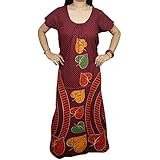 Indiatrendzs Women Summer Nighty Cotton Printed Nightwear Gown 40" (Maroon)