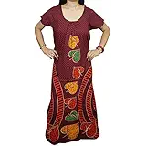 Indiatrendzs Women Summer Nighty Cotton Printed Nightwear Gown 40" (Maroon)