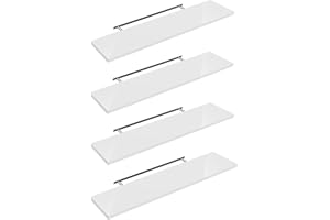 Shelfinity Set of 4 White Floating Shelves for Wall | 60cm High Gloss Modern Wall Shelves | For Bedroom Living Room Bathroom Kitchen Office | Floating Shelf Unit Ideal for Display & Storage
