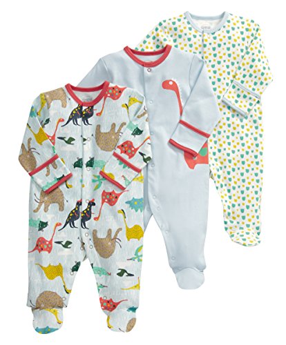 Mamas and Papas Baby-Boys 3 Pack All-in-One Dinosaurs Bodysuit, Multicolour, 9-12 Months