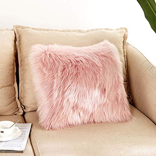 YIHAIC Funda de cojín de sofá, Funda Almohada de Suave Piel sintética de Lana, Cuadrados y Suaves Cojines PeloPara la Decoración del Hogar Sofá Cama del Coche 45 x 45 cm (Rosa)