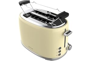 ‎CECOTEC Cecotec Toaster 2 Scheiben Toast&Taste 1000 Retro Double Beige, 980 W, 2 Breite und Kurze Schlitze von 3,8 cm, Edelstahl, Obere Roste, Regulierbare Leistung, Krümelschublade
