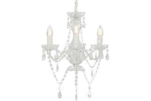 vidaXL Chandelier with Pearls Ceiling Light Crystal Lamp Living Room Pendant Lamp Pendant Light Ceiling Lamp White Round 3 x E14