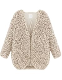 ZKOO Chaqueta Corta de Invierno de Pelo Artificial Parka Abrigo Cálido de Manga Larga para Mujer