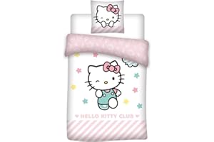Aymax Hello Kitty Club dwustronny komplet pościeli, poszwa na kołdrę 140 x 200 cm + poszewka na poduszkę 65 x 65 cm, 100% bawełna