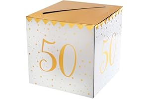 WOOOOZY Geldbox 50. Geburtstag, Gold-weiß, 20x20x20 cm