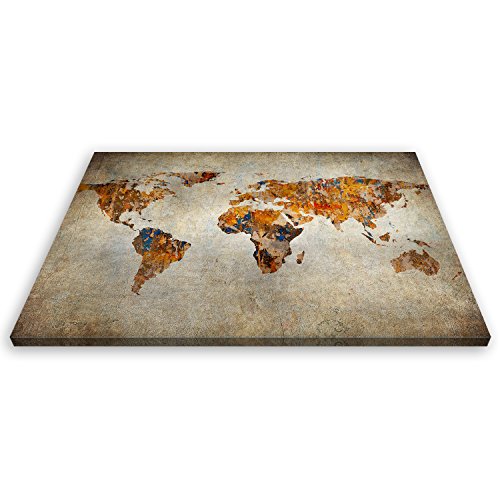 !!! SENSATIONSPREIS !!! ge-Bildet® Bild auf Leinwand MIT SOMMER RABATT fast kostenlos „Weltkarte Retro“ Weltkarte Leinwand – 30×20 cm einteilig – direkt vom Hersteller aus Deutschland – Made in Germany 2201 F - 3