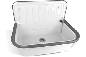 kör4u Bec verseur blanc 50 cm en acier robuste pour cave, buanderie, jardin, évier, évier avec bouchon de vidange