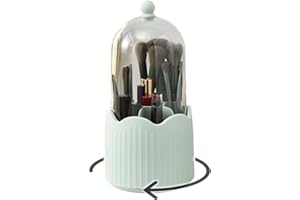 Terafeels Makeup Brush Holder with Lid 360 Rotating Cosmetic Organizer Acrylic Dust Free Waterproof Makeup Container Capacity Storage Box for Vanity Dressing Table Brush Display 7202, Green