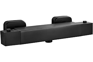 kisimixer Thermostat Dusche Duscharmatur - Duschthermostat Mischbatterie Schwarz Eckig mit 38 °C Sicherheitstaste, Thermostat Brausebatterie 1/2" BSP (21 mm) für 1 Funktion, Matt-schwarz