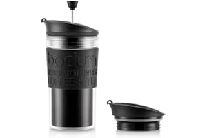 Bodum 11102-01S Mug à Piston Isotherme Couvercle à Clapet, Noir, Transparent, 0,35 L, Plastique, 8,9 cm