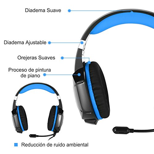 EasySMX G1200 Auriculares para PS4  Cascos con Micr  fono Ajustable y Control de Volumen y una Tecla Mute Compatible con PS4  PC Laptop  M  vil Pad  Azul  para Jugadores