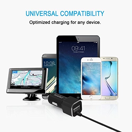  Garantie    Vie  iVoler Chargeur de Voiture Allume-Cigare 2 Ports USB 24W  4 8A avec C  ble Lightning  1 5m  Ultra Petit Chargeur Allume-Cigare USB d