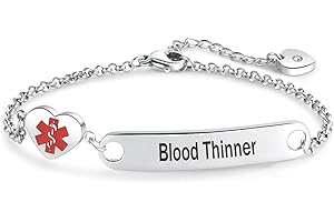 MiniJewelry Love Heart Medical Alert ID Bracelets for Men Women Red Emergency Identification First Aid Stainless Steel Adjustable Chain Bracelets