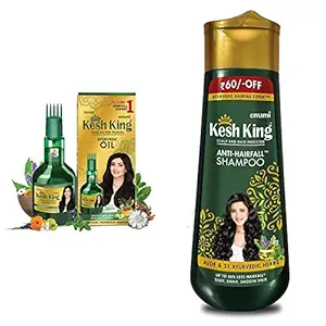 Kesh King Ayurvedic Oil and Shampoo Combo, Scalp and Hair Oil ,100ml + Anti Hairfall Shampoo with Aloe and 21 Ayurvedic Herbs for Silky Shiny Smooth Hair, 340ml