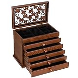 Diseño clásico - La tapa está hecha de vidrio y madera y tallada en trébol con cuatro hojas, es simple y elegante. Las joyas colocadas en la capa superior se pueden ver claramente