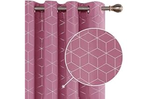 Deconovo Vorhänge Lichtundurchlässig Kälteschutz warm Blickdichter Vorhänge mit Ösen Verdunkelungsvorhänge mit Muster, 260x140 cm(HöhexBreite), Rosa, 2er Set