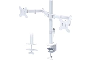 ‎BONTEC BONTEC Podwójny Stojak na Monitor do Ekranów 13–27'', Ergonomiczne Stojaki do Monitorów na Biurko, Regulacja Wysokości, Podwójny Uchwyt Ramienia Monitora, Nachylenie 90°, VESA 75/100, Biały